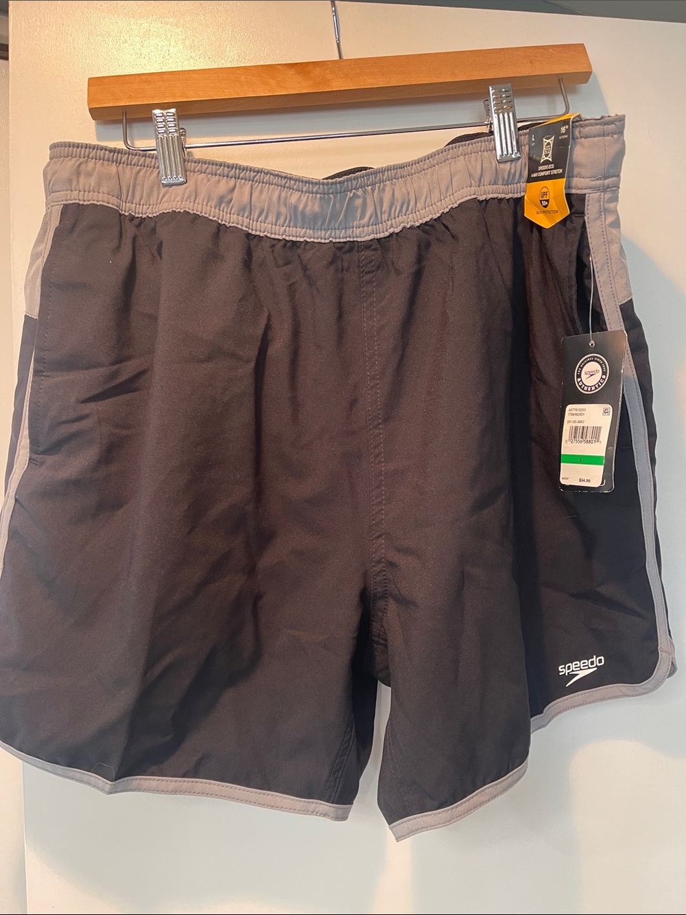 Speedo Black Swim Shorts with Light Gray Accents